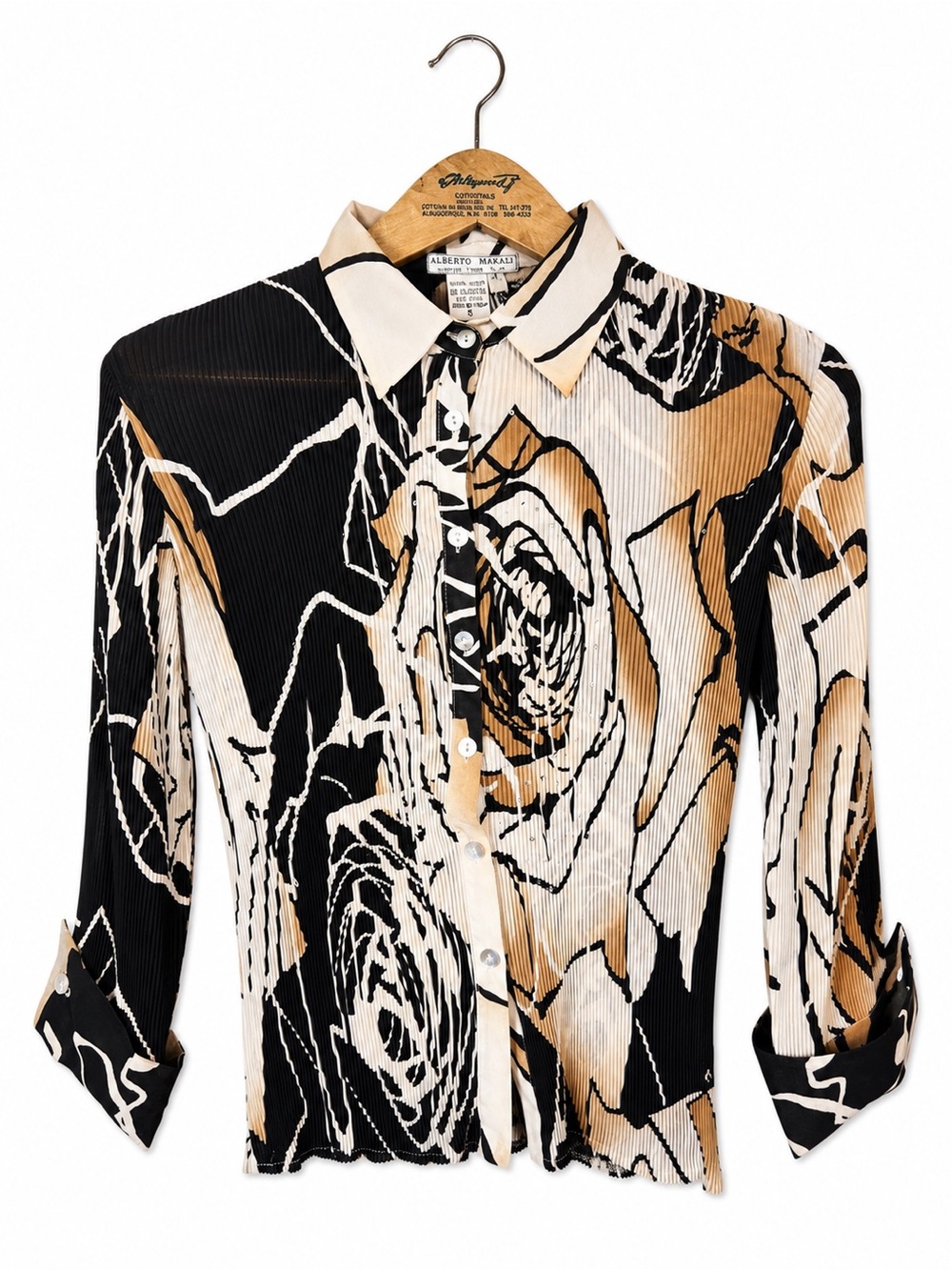 Alberto Makali Pleated Button Down Top Size S Abstract‎ Vintage Y2K Maximalist